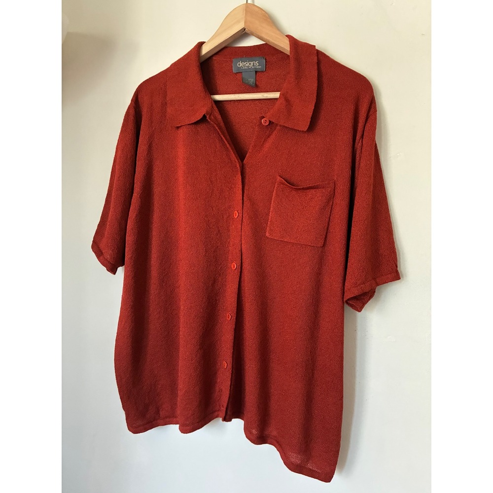 Lane Bryant Rust Orange Cottagecore Boho Knit Button Down Top Plus Size 18/20